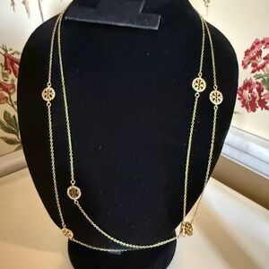 Tory Burch Gold Plated Chain Necklace with Medallion Accents